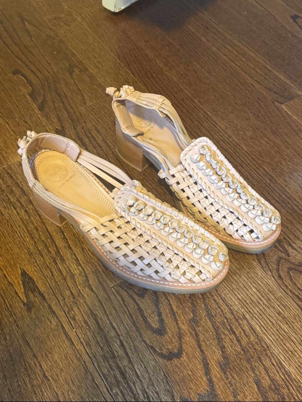 Tory Burch Woven Slingback Mules in Light Beige